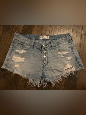 Abercrombie & Fitch Light Blue Distressed Denim Women’s Shorts